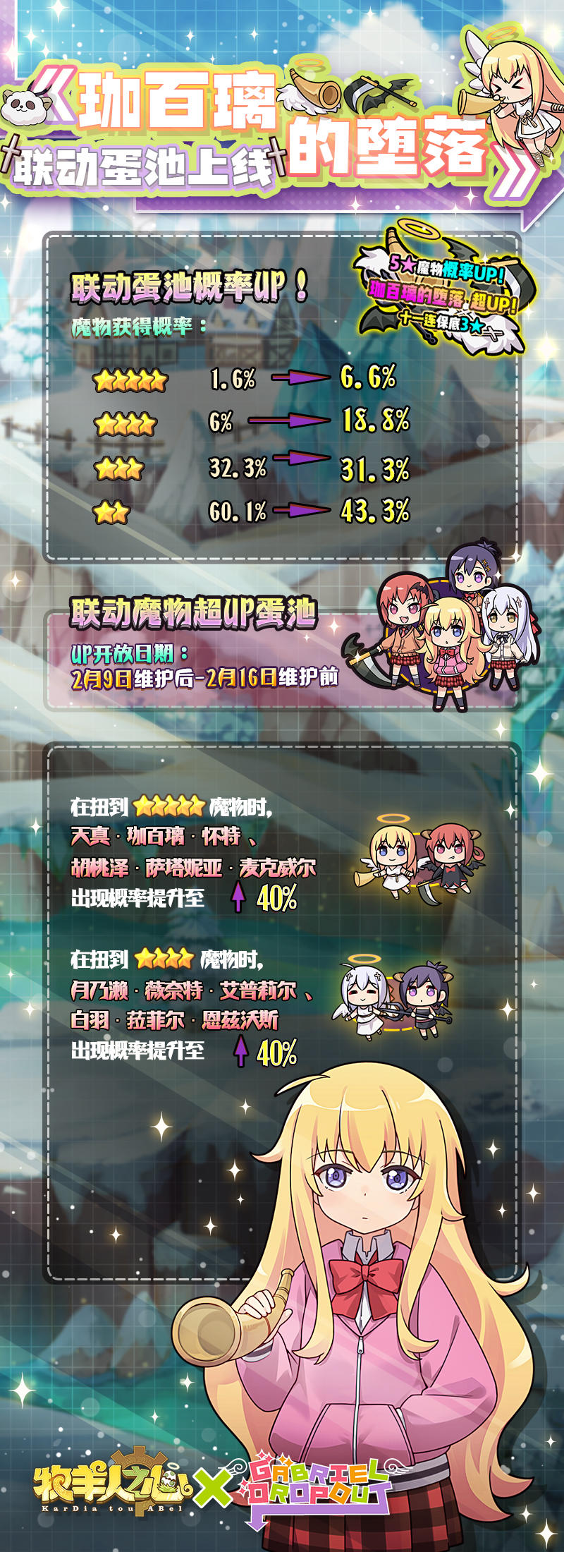 《牧羊人之心》X《珈百璃的堕落》联动超UP蛋池概率公示！快来获得自己喜欢的角色吧！