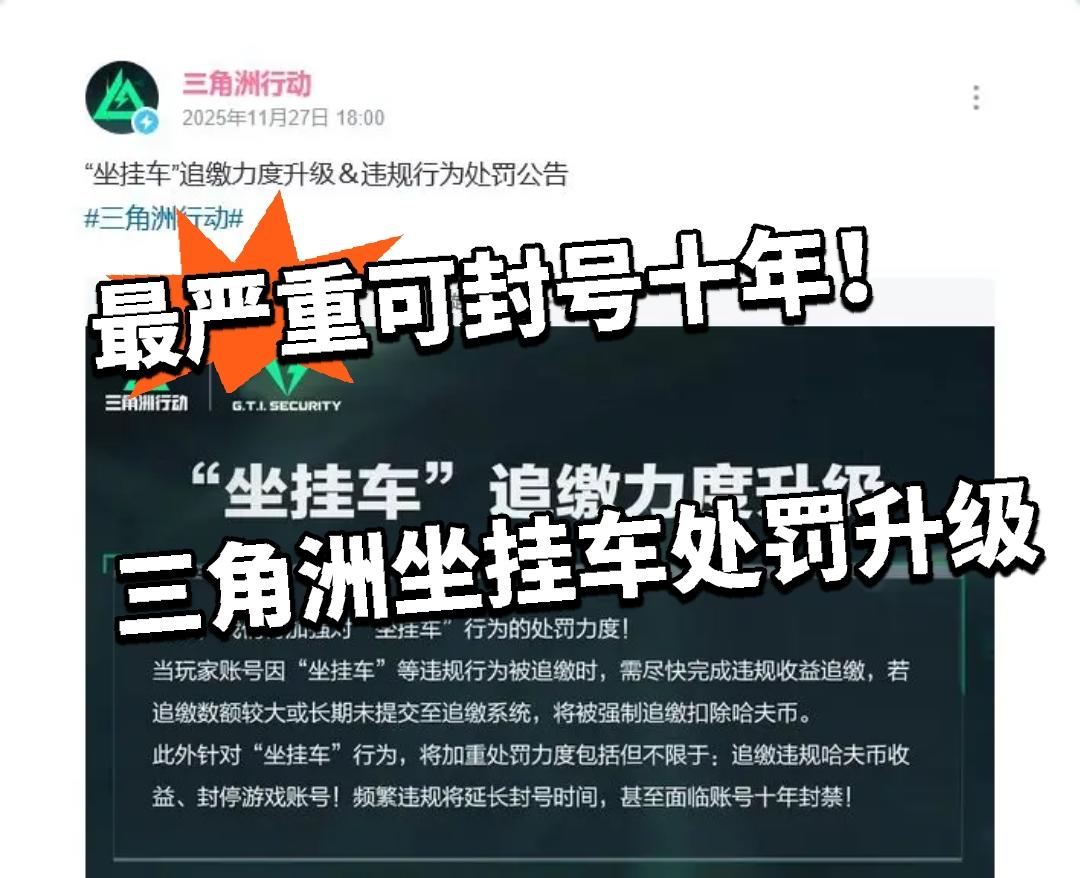 最严重可封号十年！三角洲坐挂车处罚升级