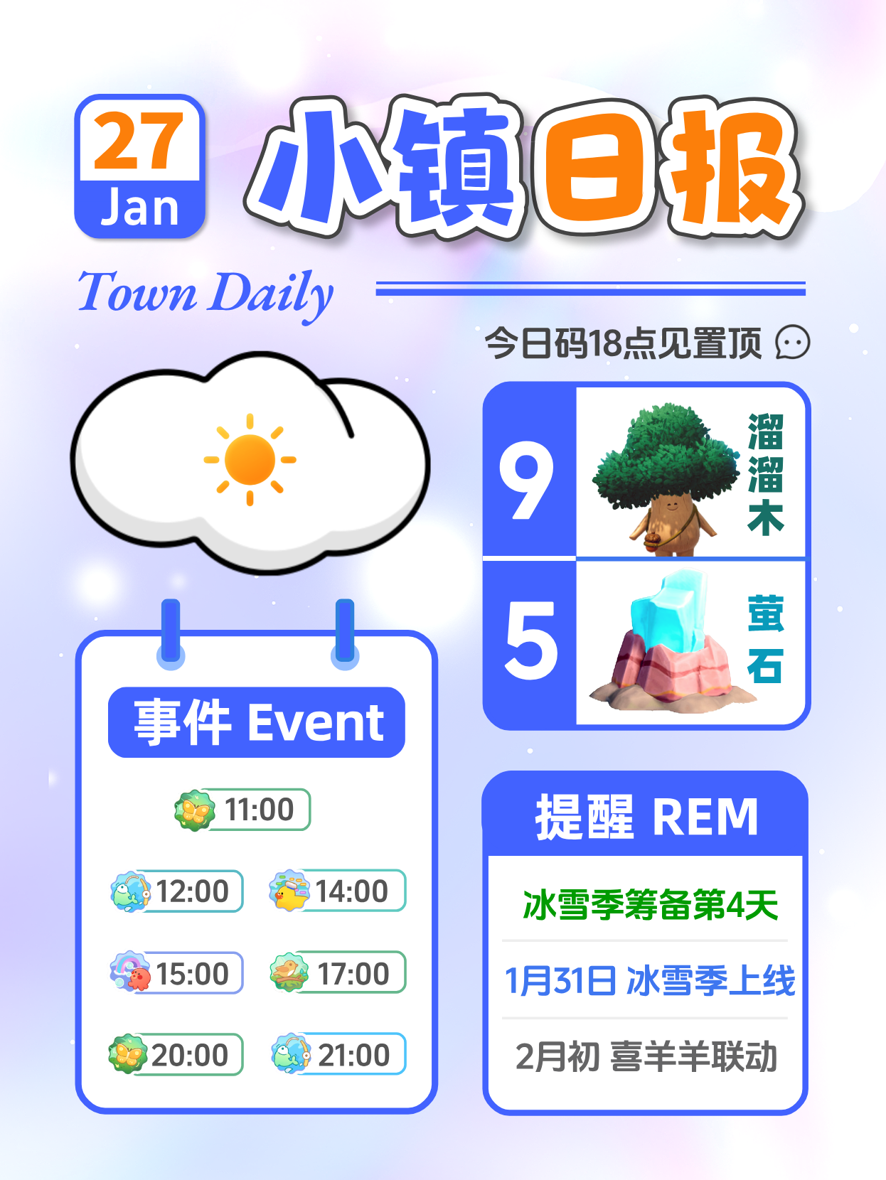 1月27日小镇日报溜溜木萤石 兑换码 每日更