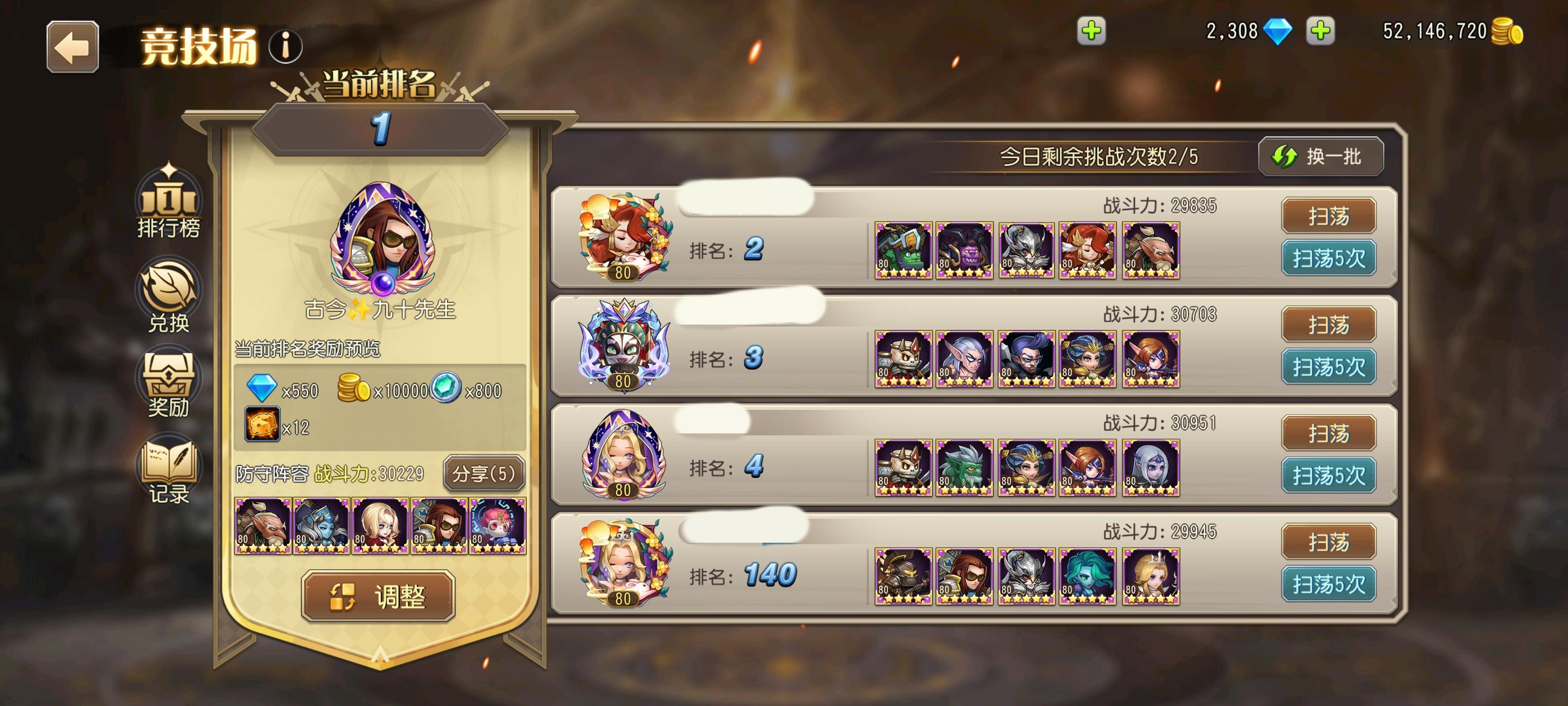 晚上9点，竞技场靠实力拿了第一！截图