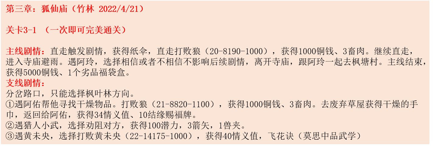 【竹林】侠道第三章-狐仙庙-全剧情完美通关图文攻略（全10个！）