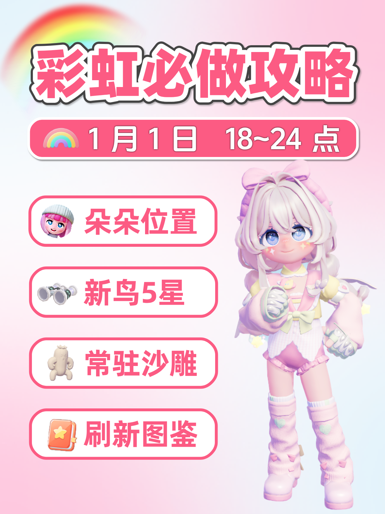 1月1日 彩虹必做攻略 朵朵位置 鸟虫鱼图鉴