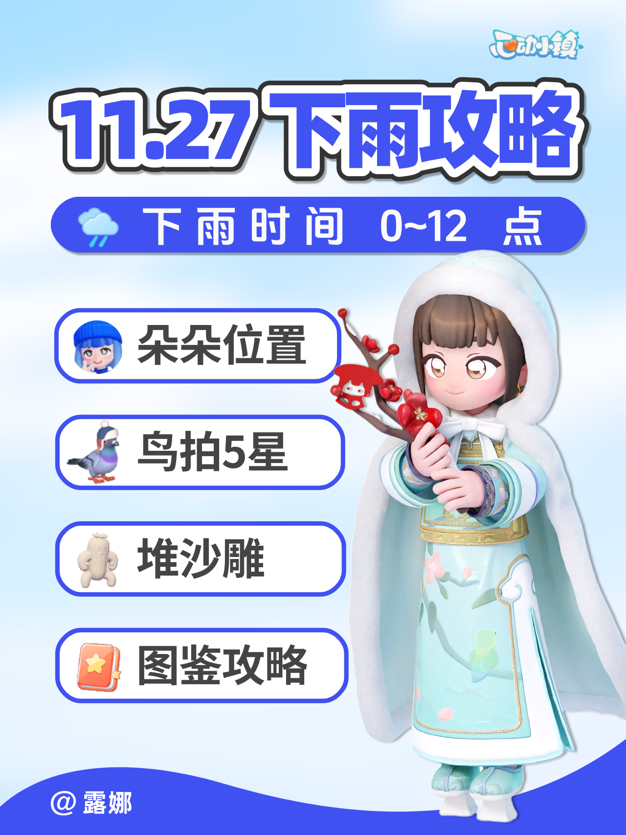 11月27日 下雨攻略 朵朵位置 鸟虫鱼沙雕