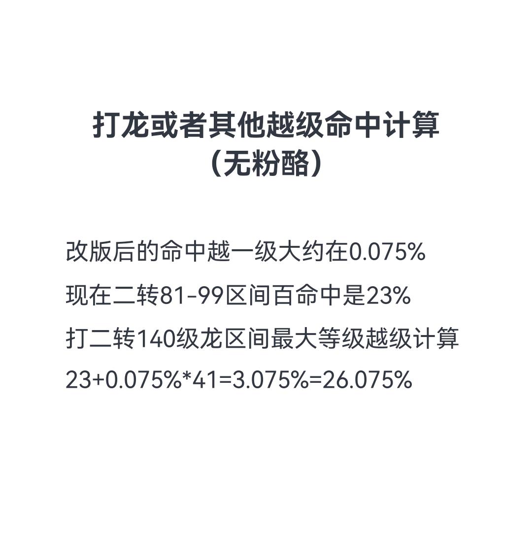 改版后的命中越级需求计算（无粉酪情况下）