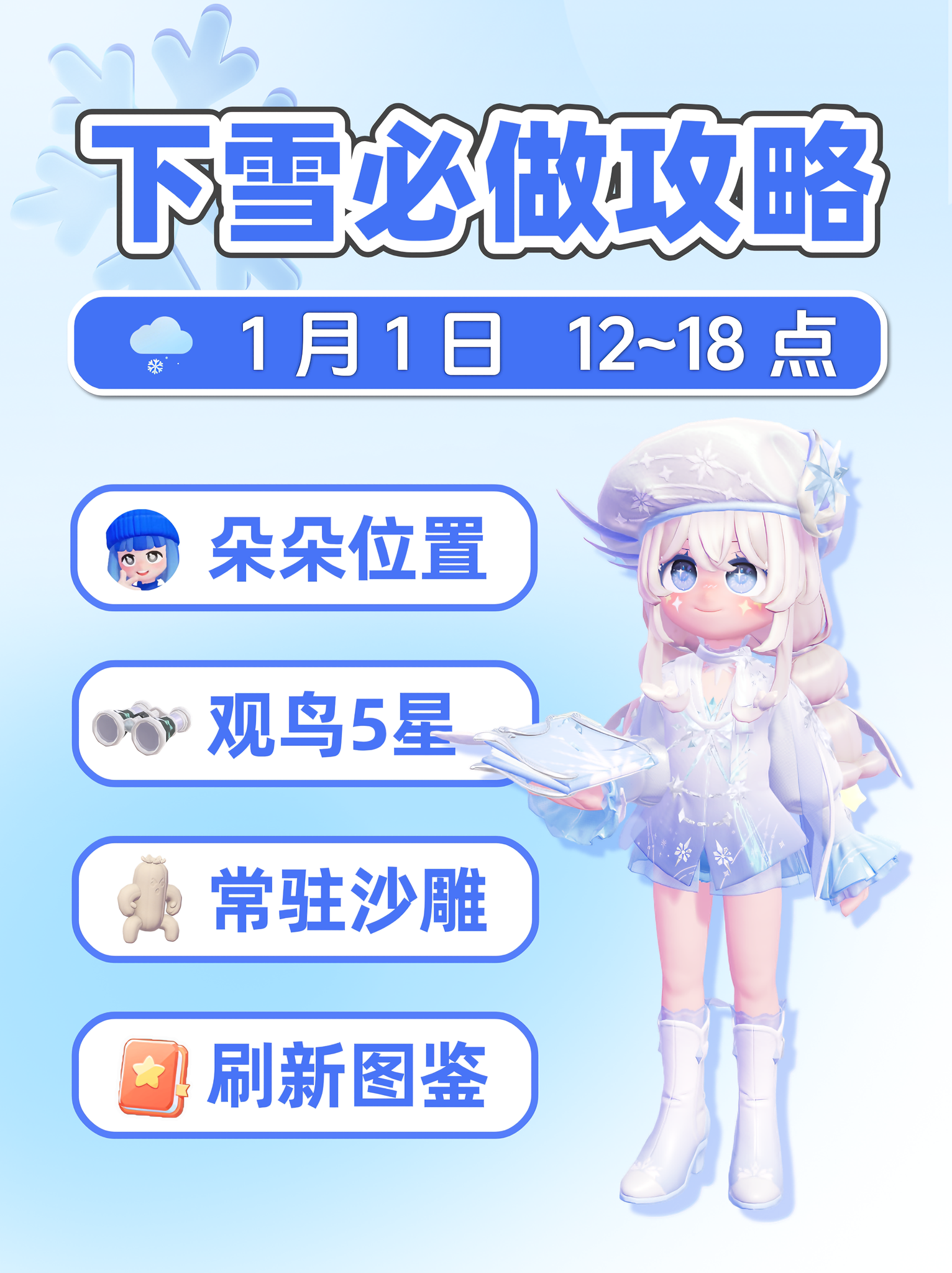 1月1日 下雪必做攻略 朵朵位置 鸟虫鱼沙雕