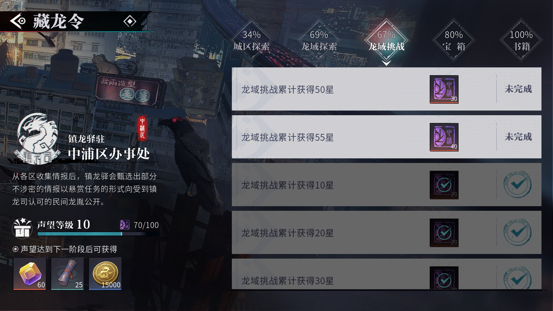 目前开放的三个龙域挑战已拿满星