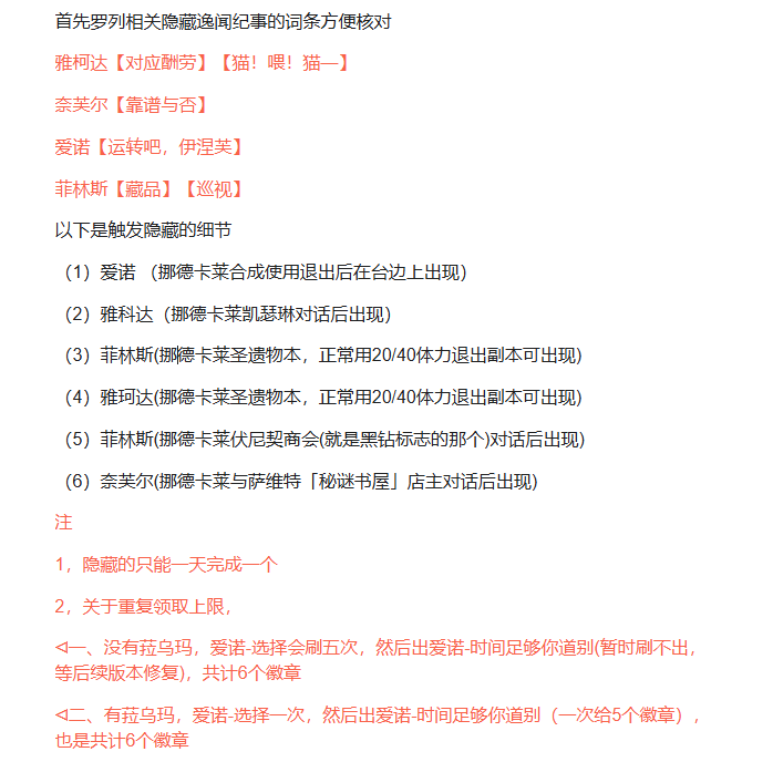 各角色逸闻数量统计截图