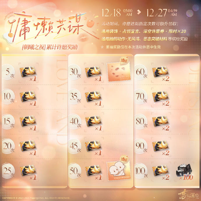 五星思念限时UP「慵懒共谋」累计许愿奖励