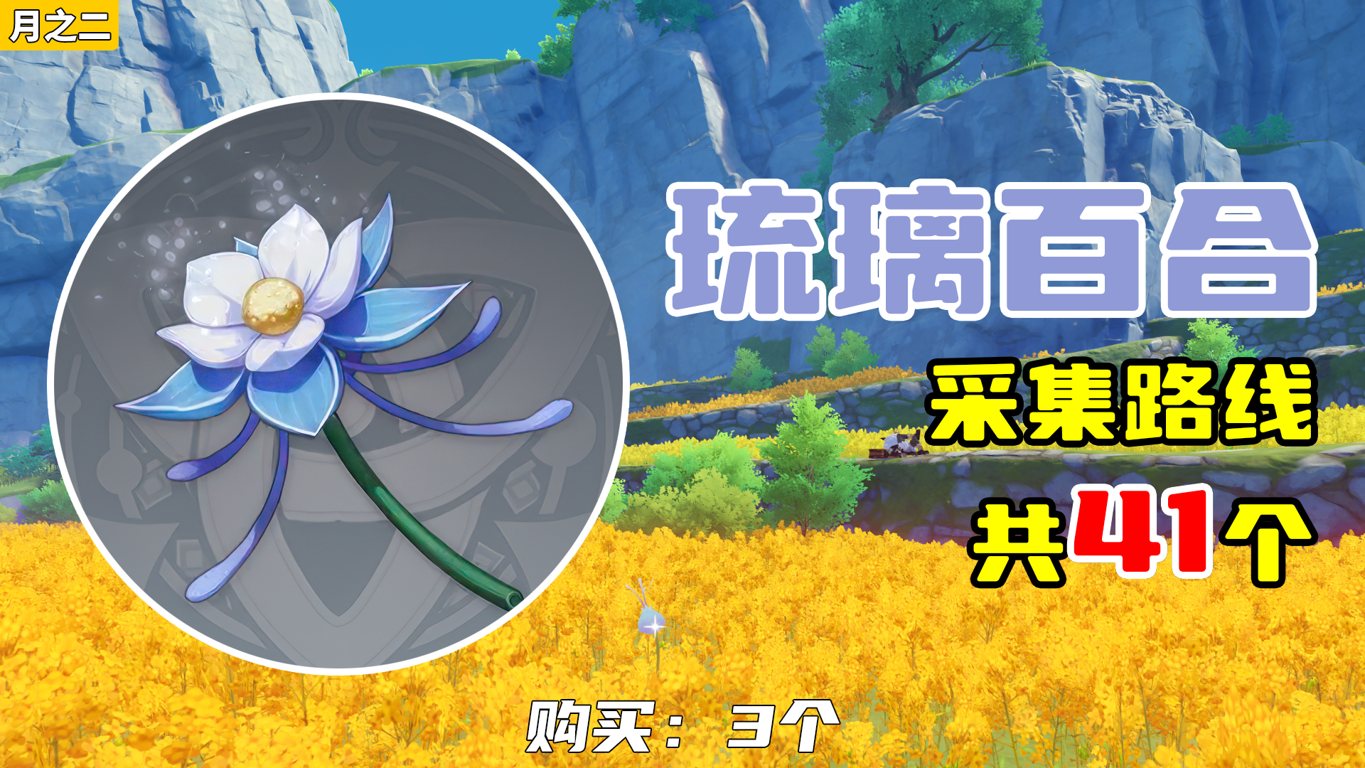 【原神】琉璃百合采集路线（41个），购买：3个