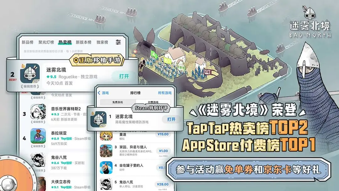 《迷雾北境》登顶App Store付费游戏榜！免单券、京东卡放送中！