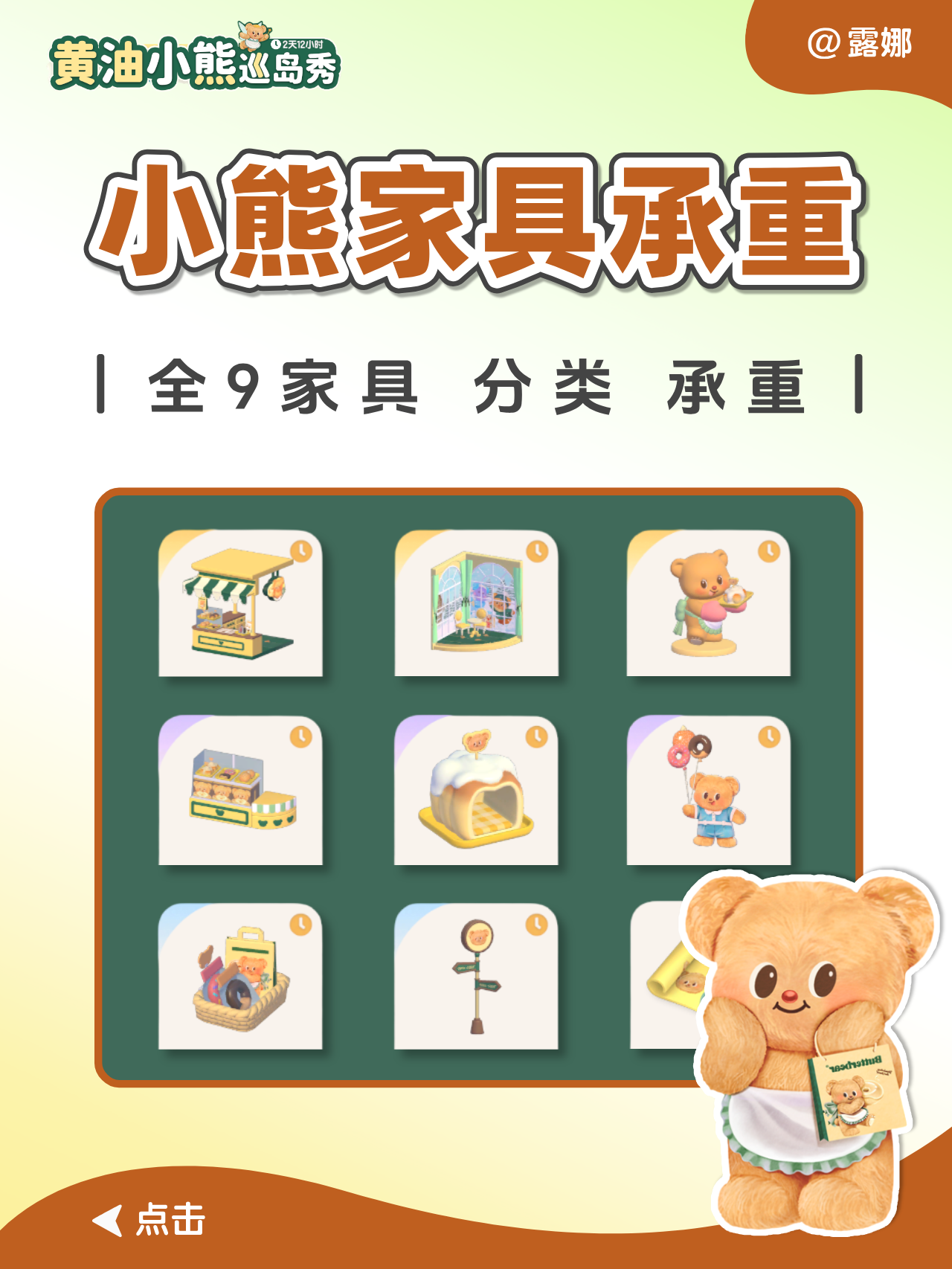 黄油小熊联动 全9个家具 物品分类 承重表