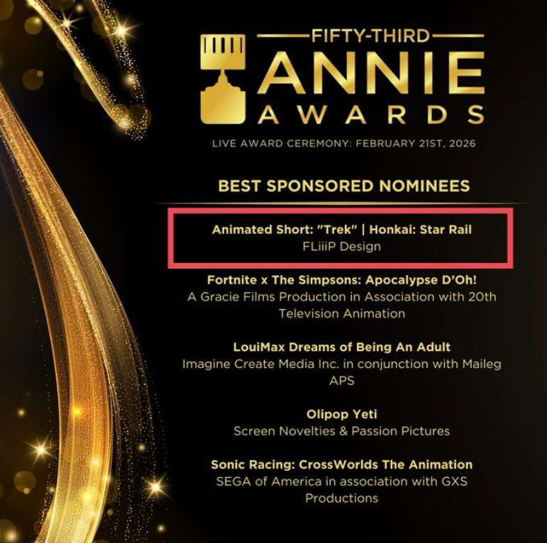 《星穹铁道》动画《跋涉》入围安妮奖，对决全球知名IP