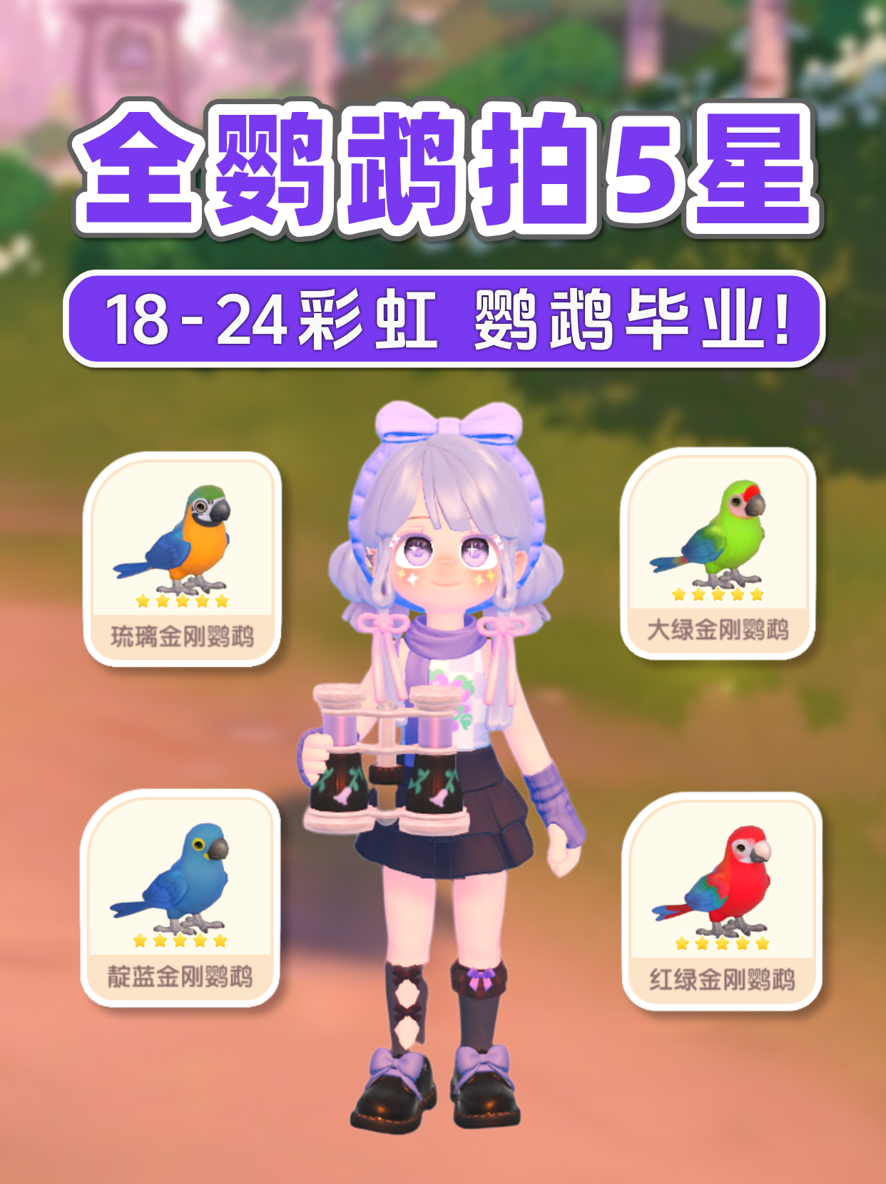 全鹦鹉毕业 拍五星攻略 琉璃红绿大绿靛蓝