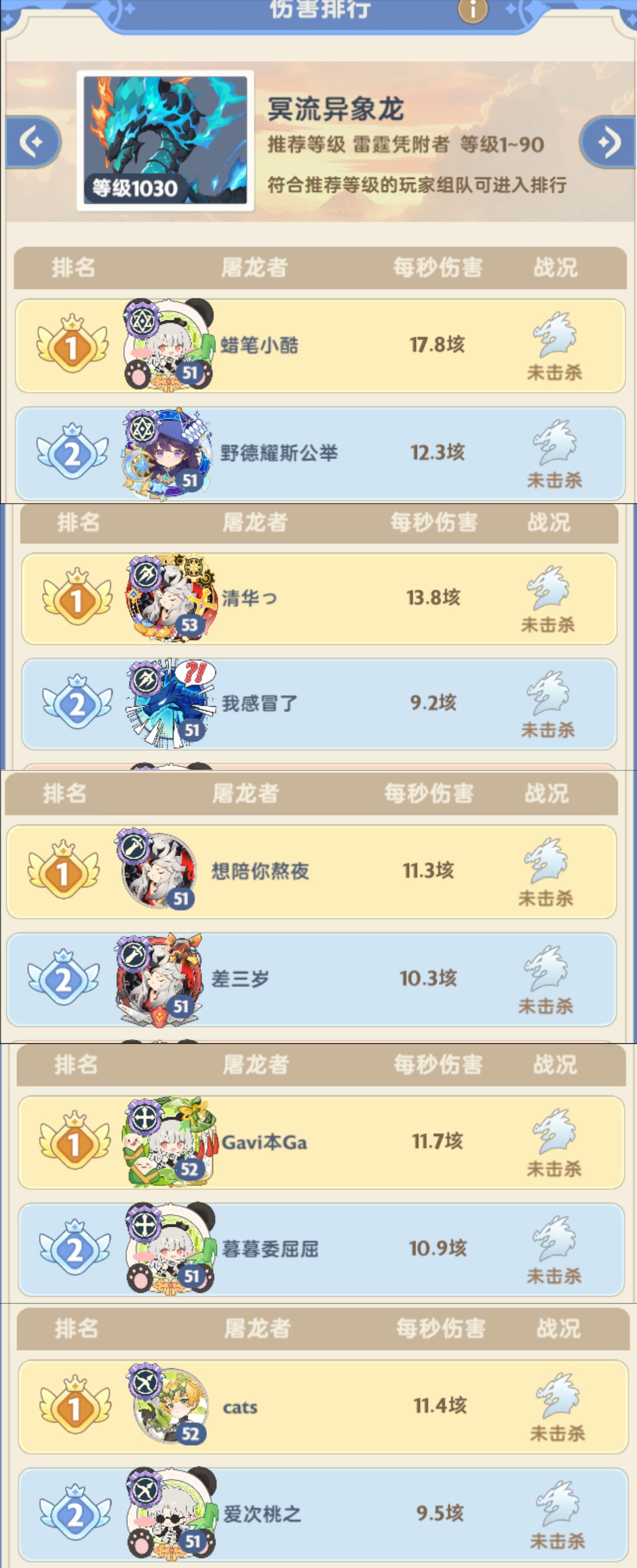 一二大区所有龙榜【龙争虎斗版】