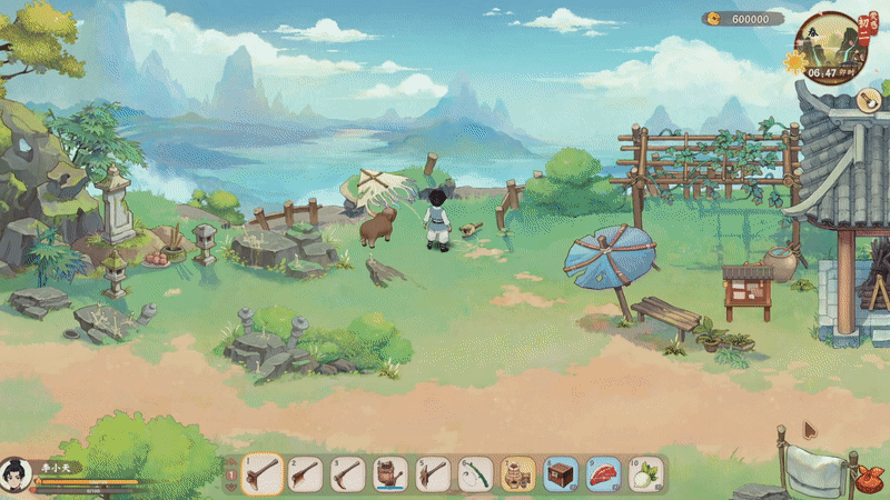 在《归园田居》里骑牛耕田