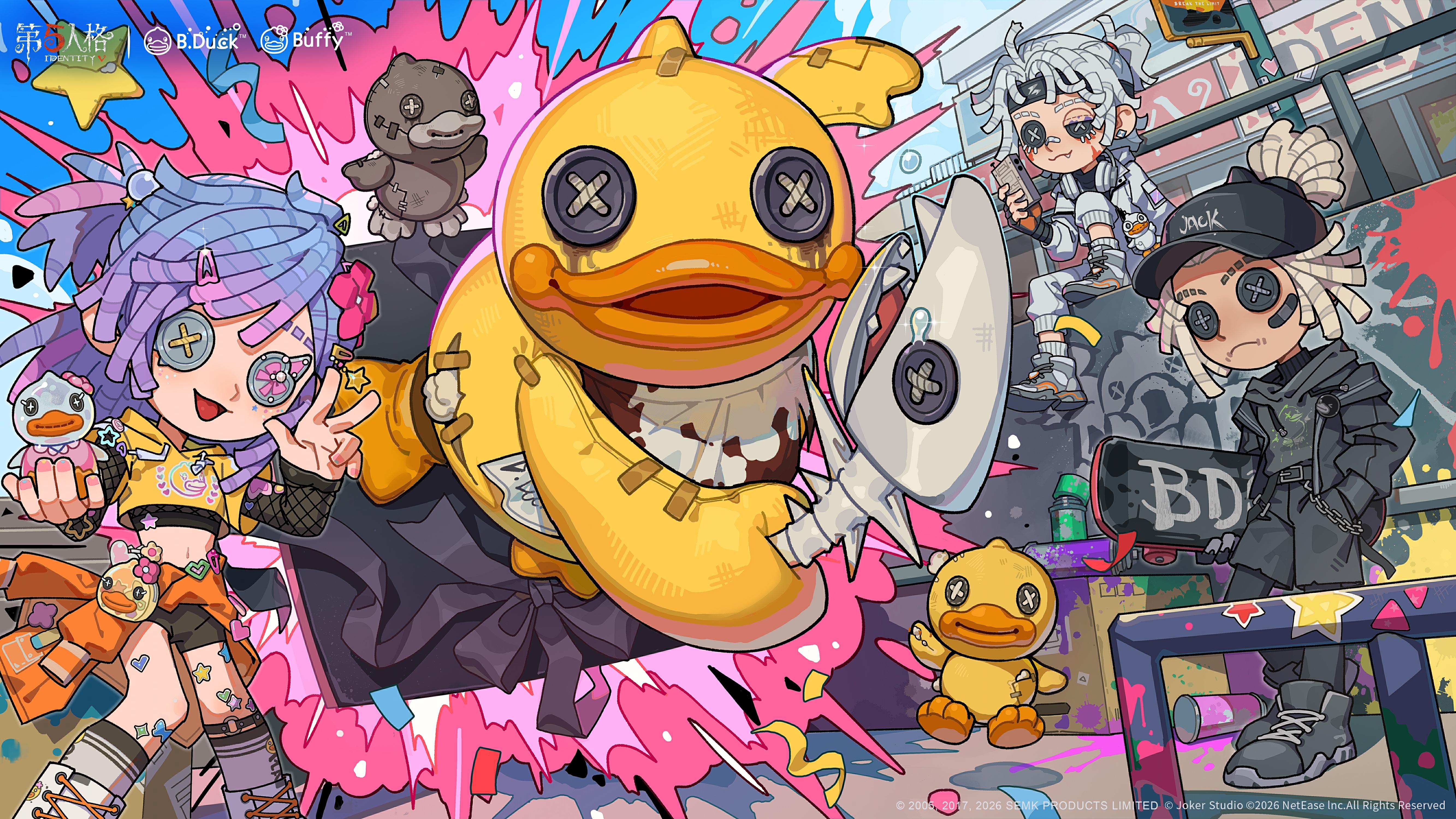 第五人格×B.Duck小黄鸭第一弹、第二弹联动返场开启 【稀世时装】26号守卫-B.Duck、【奇珍时装】佣兵-B.Duck潮、【奇珍时装】调香师-Buffy、【奇珍时装】“囚徒”-Rice，及联动随从、随身物品、家具、头像、头像框等内容现已上线，一起来玩YA~ 返场时间：2026年1月22日维护后-2026年2月21日23:59 #第五人格五骥映春 #第五人格IP联动 #第五人格×B.Duck