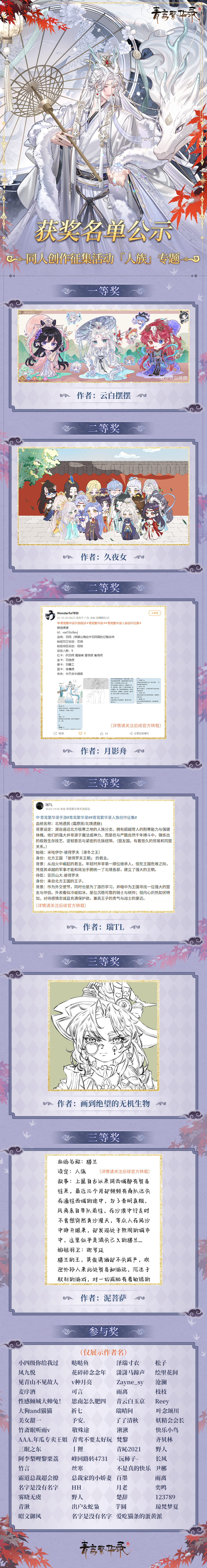 同人创作征集活动获奖名单公示