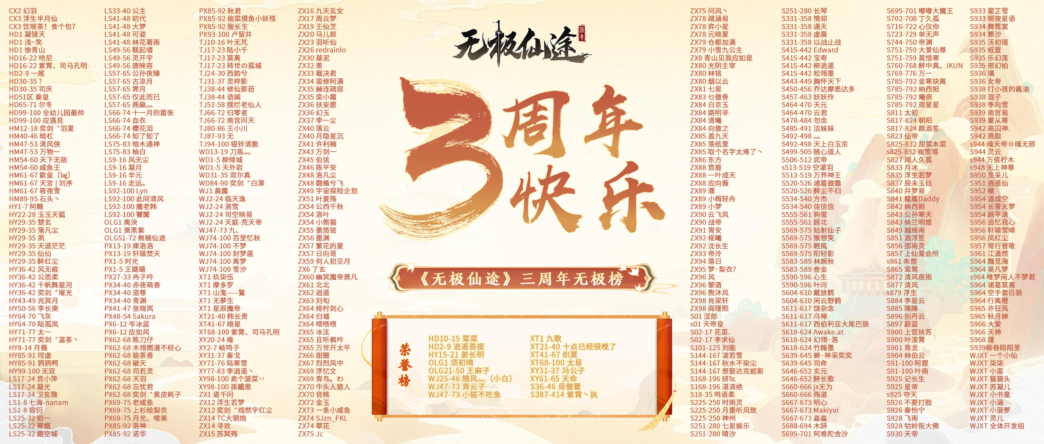 （已开奖）【活动开奖】三周年系列活动中奖名单公布！（内含礼包码）