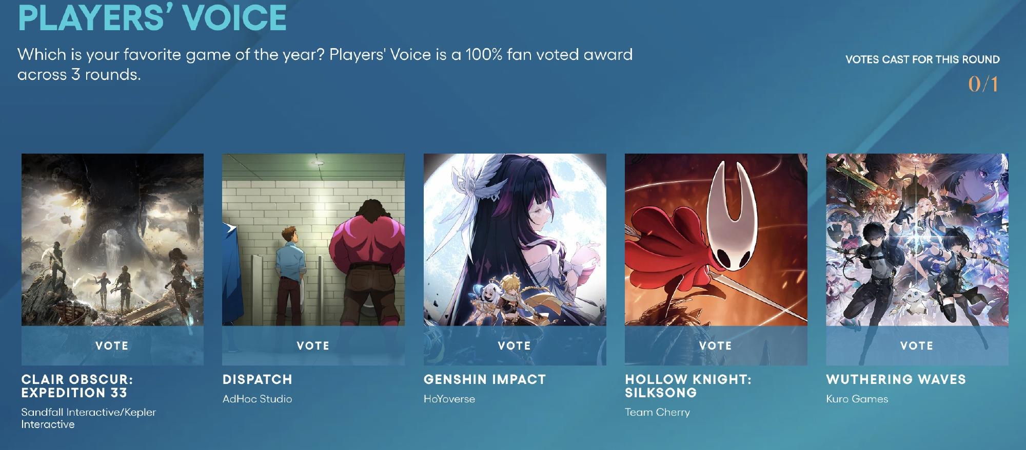 TGA2025 玩家之声奖项最终入围名单公开