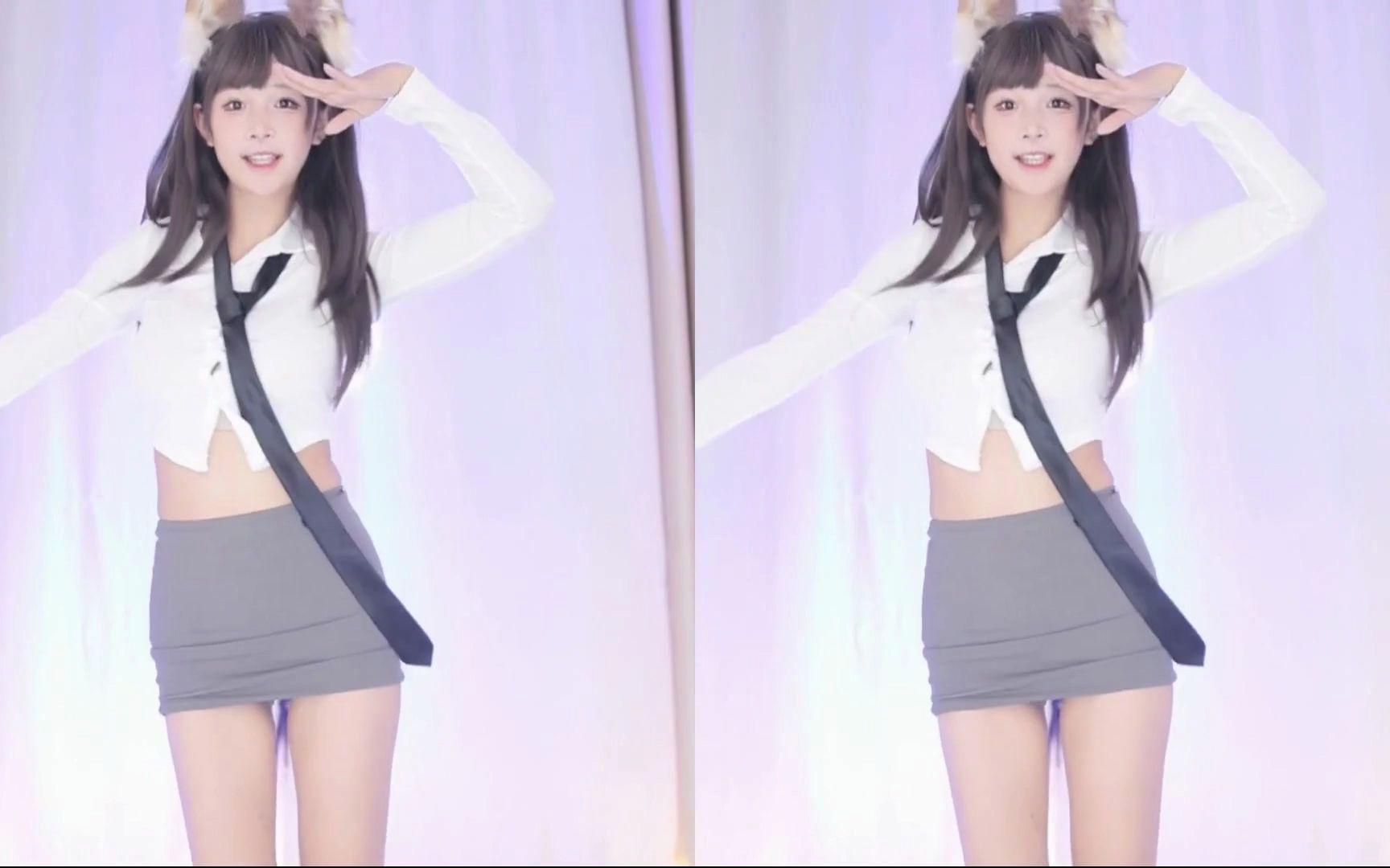 【鱼子酱】《猫耳开关》白色秘书套装 直播跳舞录屏