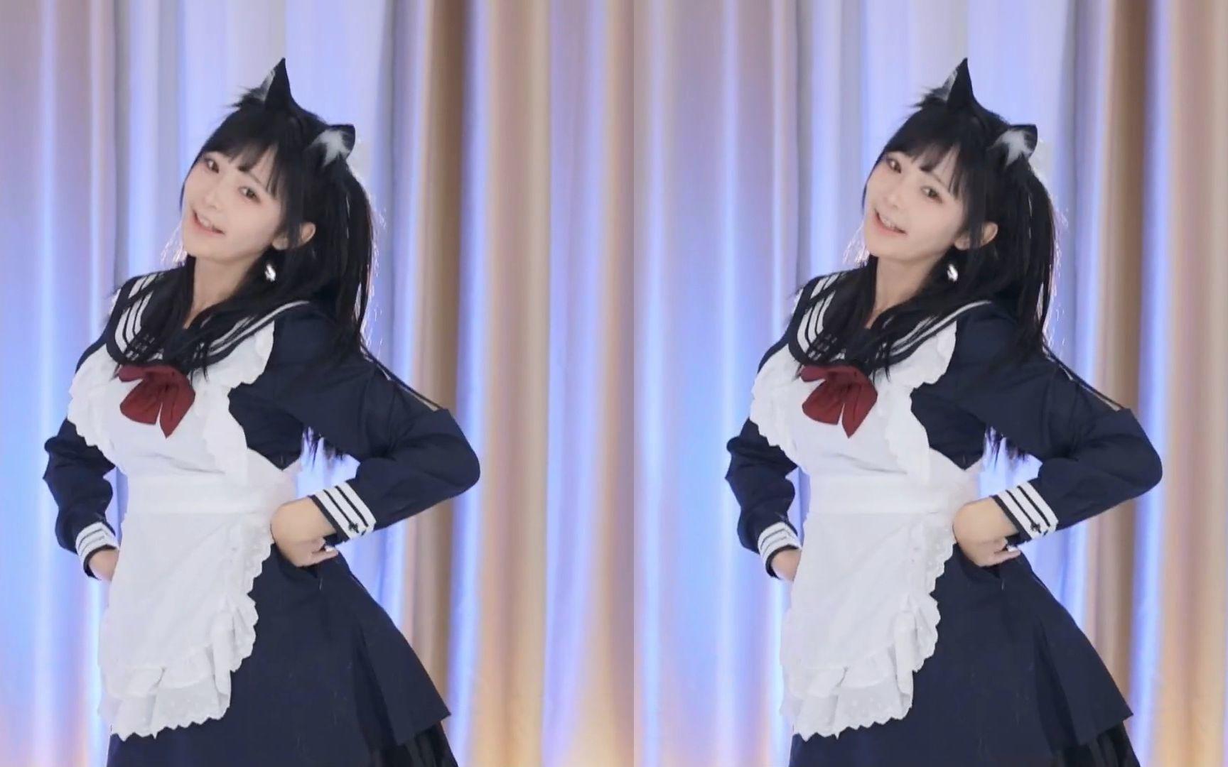 【鱼子酱】《还是你的笑容最可爱》黑色猫耳女仆套装 直播跳舞录屏