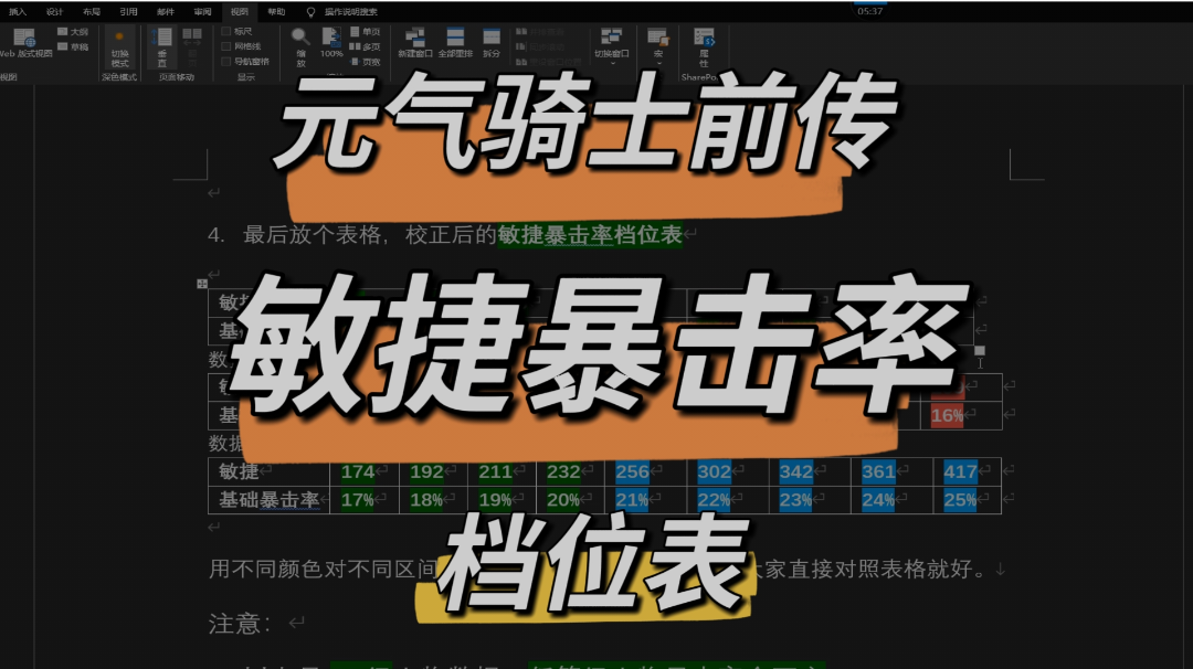 敏捷&暴击率档位表 (校正版)