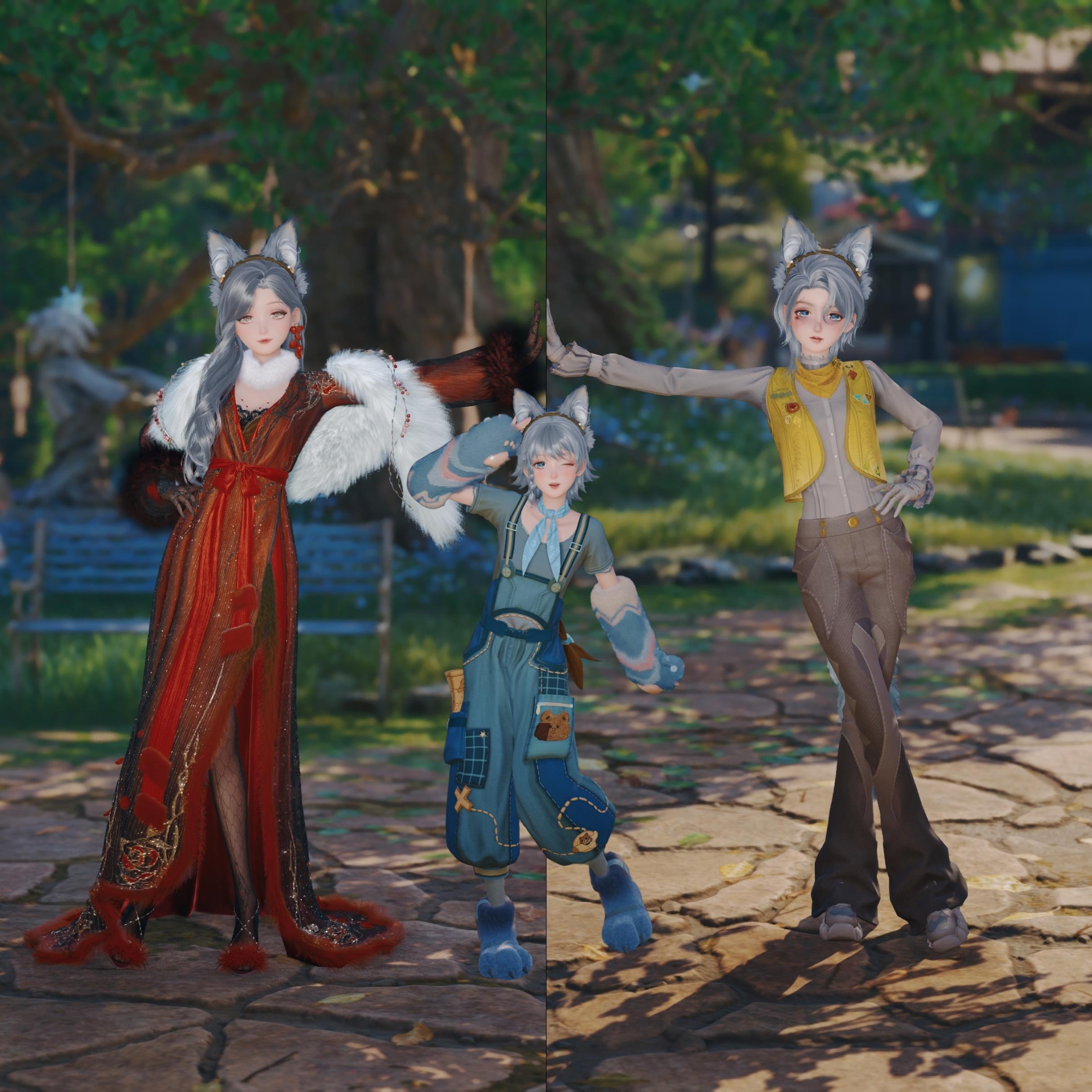 用商店的狼耳外加变大套的尾巴就可以cos灰太狼一家