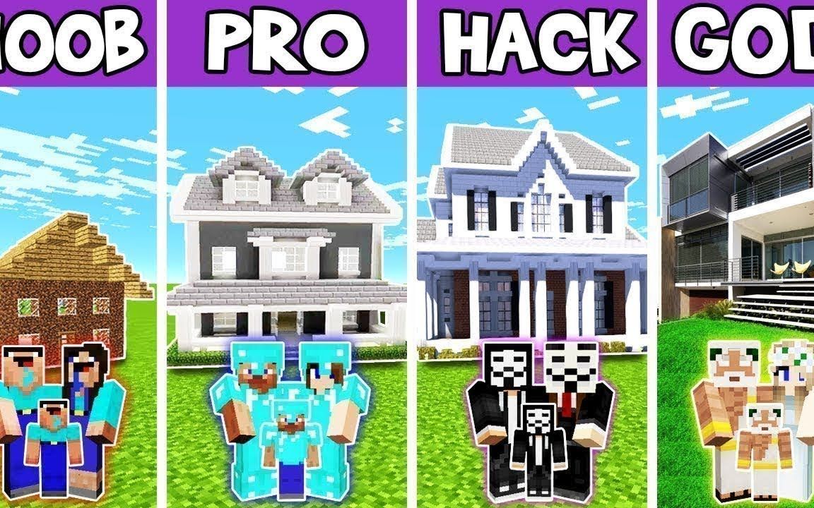 【搬运】Minecraft：快速的现代庄园房屋建造挑战--新手vs专业人员vs黑客vs上帝 by Noobas - Minecraft