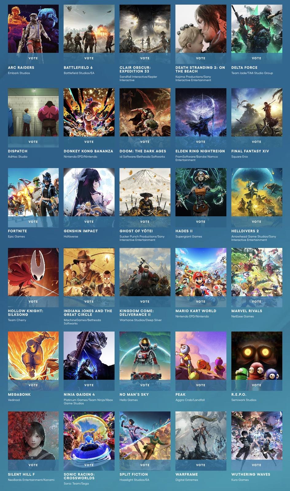 TGA2025玩家之声奖项投票现已开始